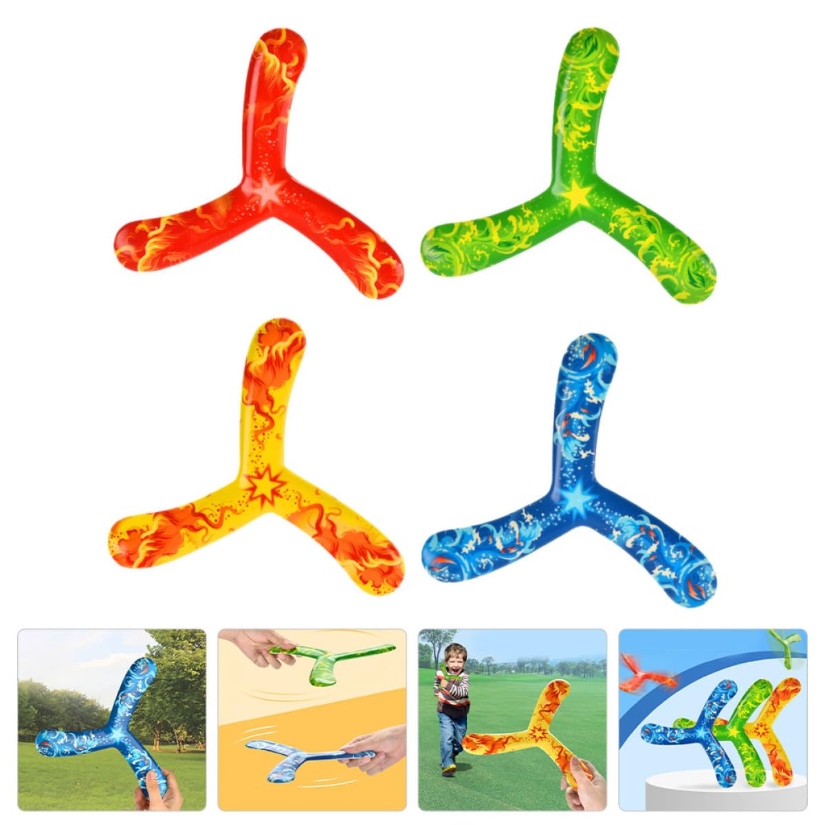Giocattolo Boomerang per Ragazzo Ragazza 4 Pezzi, Sicuro e Leggero in Pu, Design Semplice a 3 Foglie, per Intrattenimento all Aperto e Campeggio
