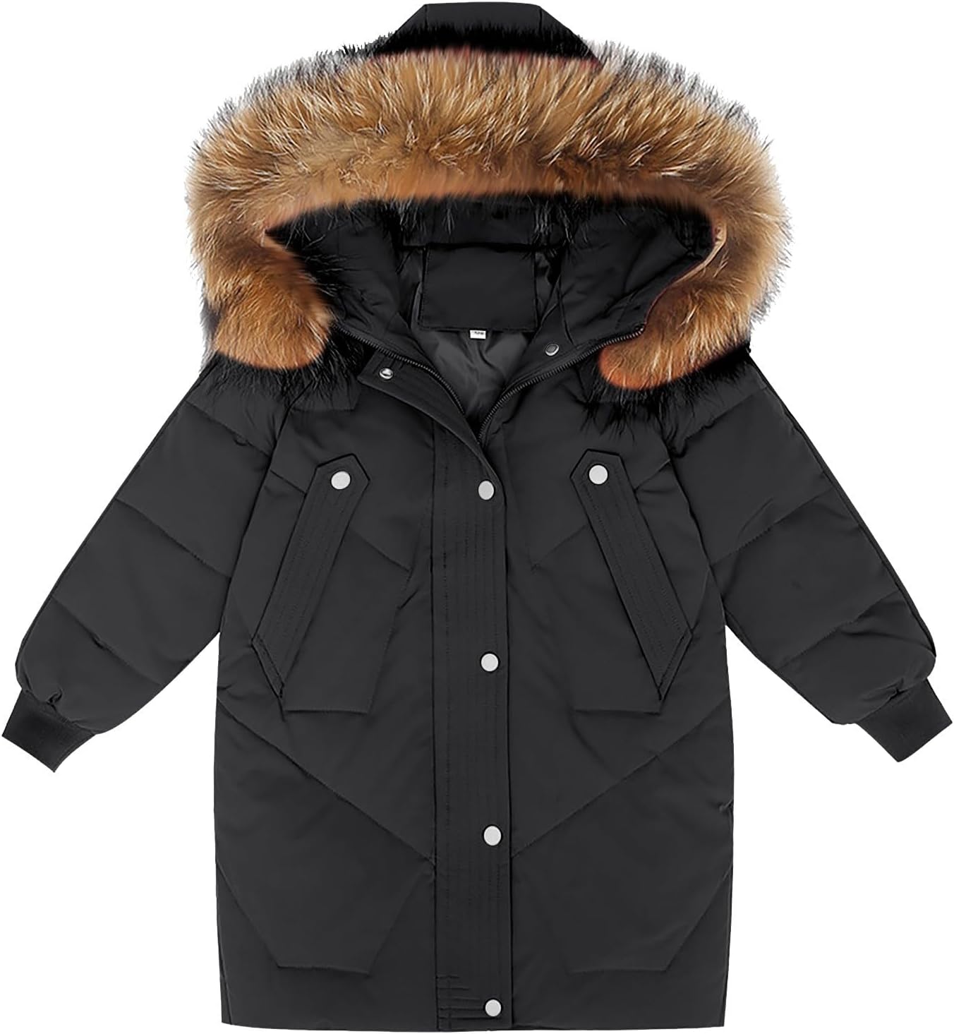 Girls Boys Long Puffer Coat Kids Fur Collar Winter Coat Lightweight Down Jacket Hooded Outerwear for 8-15 Years