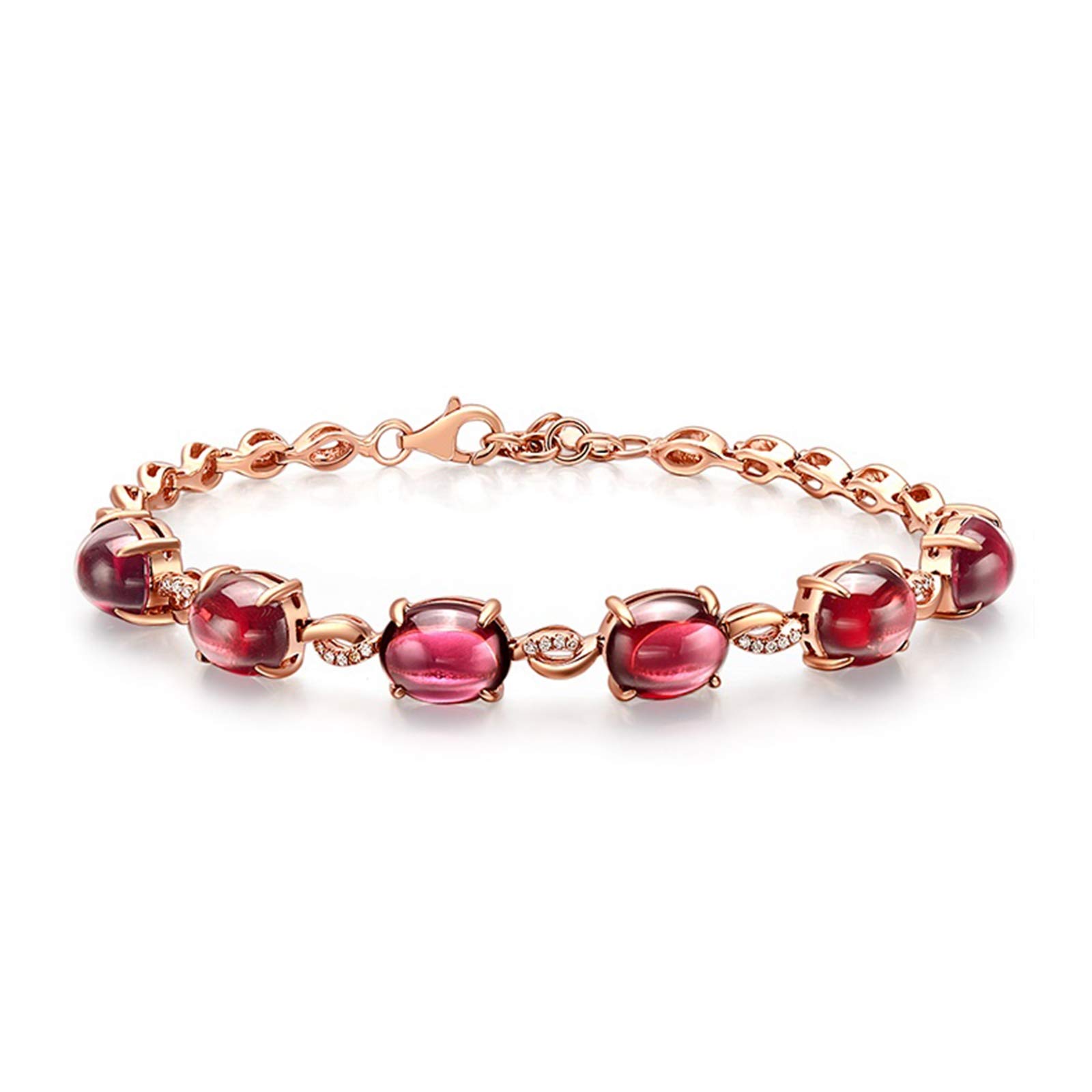 ZH1YFD Pulsera para Mujer Oro Rosa 18K, Eslabón de Barra con Granate Rojo 12.5ct Pulseras en Mujer 16+3CM
