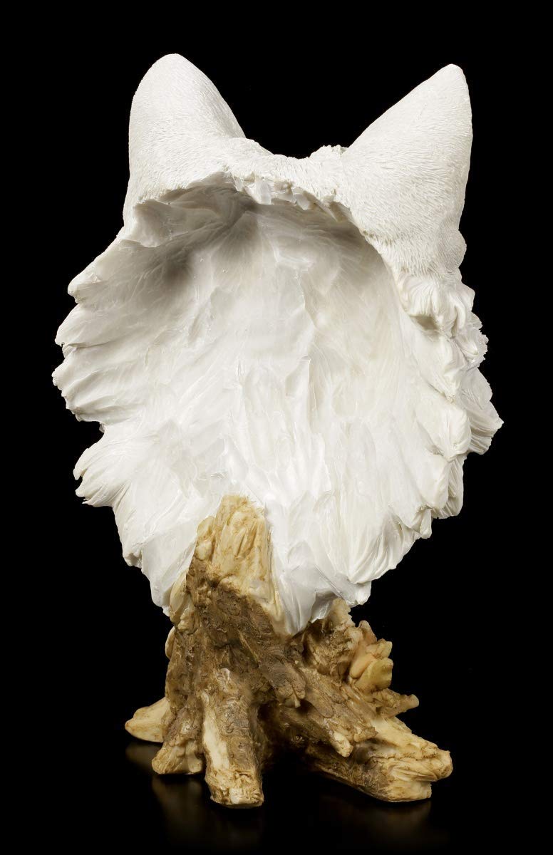 Figuren Shop GmbH Große weiße Wolfskopf Büste - Winterzeit | Tierstatue, Dekofigur, handbemalt, H 40 cm