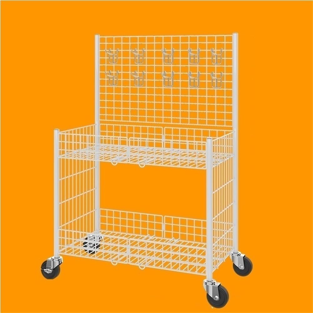 Grande carrello pieghevole in filo metallico con ganci, griglia versatile per agricoltori, vendite, negozi, eventi e fiere (bianco)