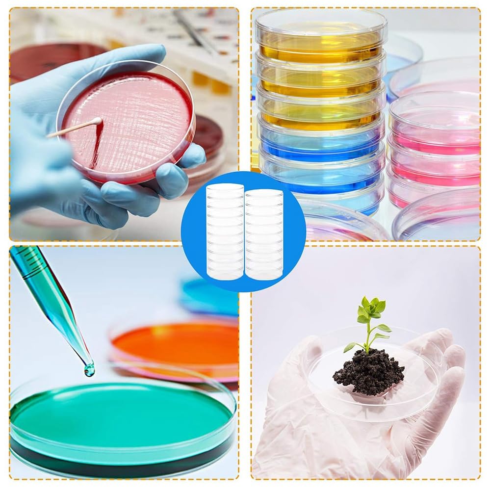 50 Placas de Petri Estériles de Plástico para Cultivo, para Análisis de Laboratorio, Experimentos Científicos y Proyectos Escolares.