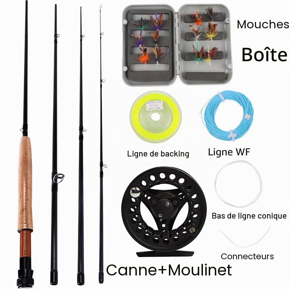 Sougayilang Eau de mer d'eau douce Pêche à la mouche Canne à pêche avec Reel Combo Kit, Black Kits with Bag
