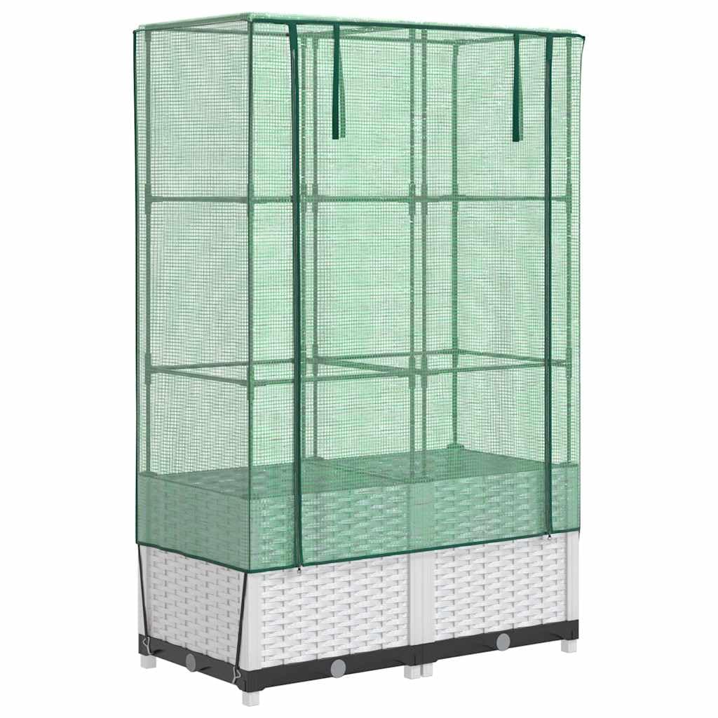 Hochbeet mit Gewächshaus Frühbeet Aufsatz 80x40x138 cm Rattan Optik für Garten Balkon, Stabiles Tomatenhaus mit Belüftung zum Schutz von Gemüse Kräutern Blumen