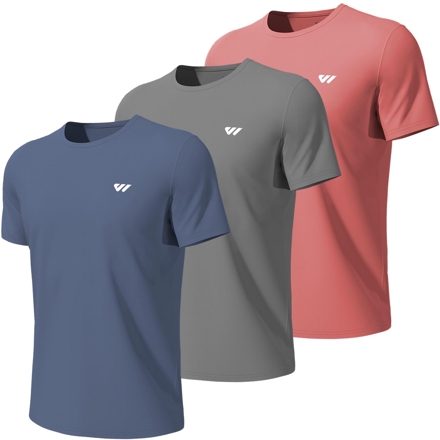Wulibike3-5 Pack Men Workout Shirts Quick Dry Running T-Shirt Short Sleeves Crew Neck Tee Athletic Moisture Wicking Gym Top UPF 50+