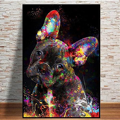MHLCMG Animal Chien Affiche Graffiti Coloré Bouledogue Français Toile Tableau Art Peintures Decoration Murale pour Salon Chambre Tableau Decoration, sans Cadre...