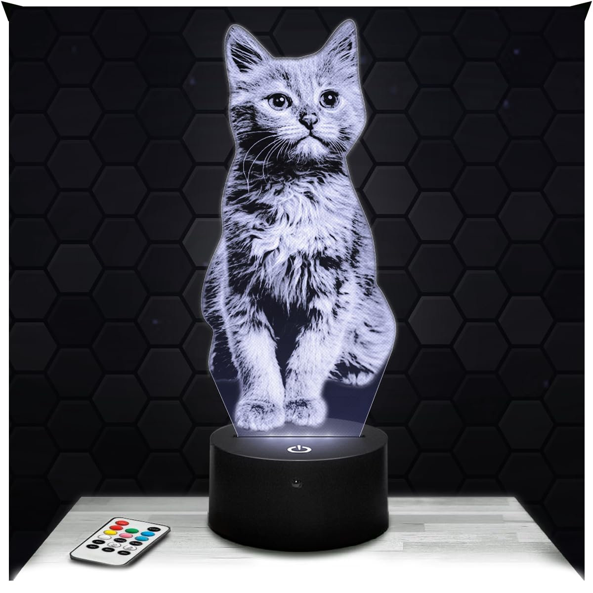 Lampephoto.fr - Kitten 3D Lamp, Night Light 3D LED Illusion Lamp, pet Decoration, Gift for Catlover, Night Light for Children's Bedroom, Gifts Idea for Boys, Original Christmas, Gift