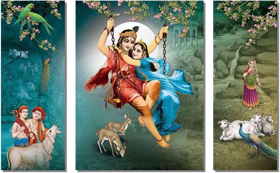 Rangoli New Shree Radha Krishna Ji on the Jhula Painting to Décor your Living Spaces Digital Reprint, Size-29cm X 43cm (Pack of 1)