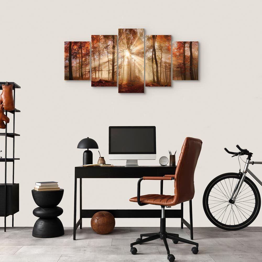 decomonkey Quadri Moderni Soggiorno Natura Astrazione, 5 pezzi, 150x75 cm | Tela strutturata su telaio in legno, decorazione per camera da letto e ufficio, Quadro Stampa su Tela