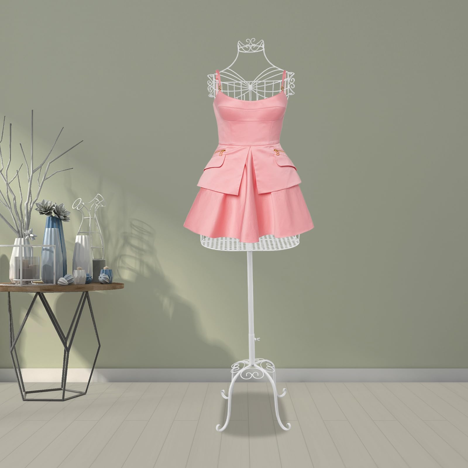 Metall Modell AusstellungsstäNder für Boutiquen und SchneiderläDen, Freistehend Weiß mit Ablagefach, Ergonomisch 60 Zoll Hoch 4 Bein Basis, Stilvoll für Mode Designer und EinzelhäNdler (Weiß)