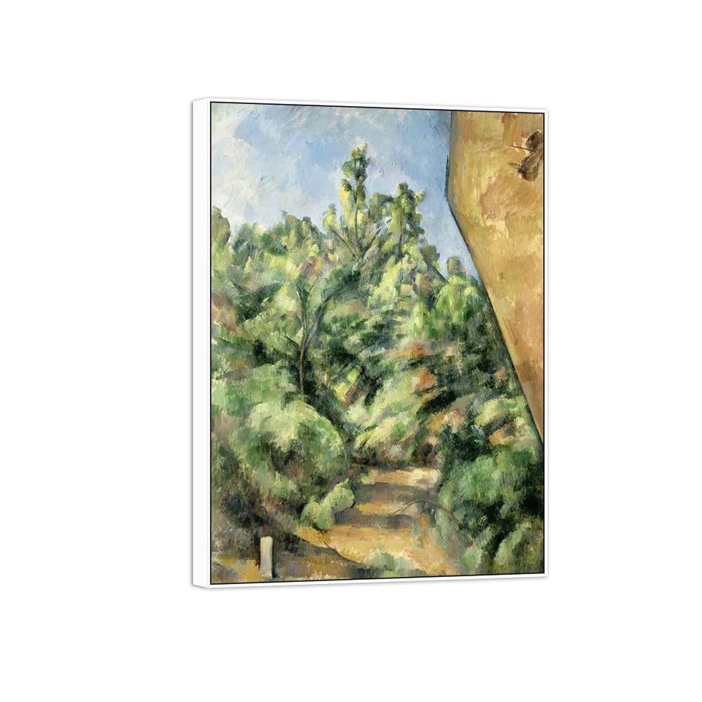 SDYSKKUG Canvas Wall Art Picture Decor Red Rock by Paul Cezanne 100x70cm White Frame