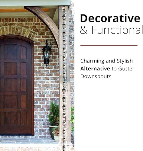 Miniatura 4 de NACH Cadena decorativa de lluvia de bolas, cadenas de lluvia resistentes para canalón, bajante, drenajes, 8 pies de largo, acero inoxidable