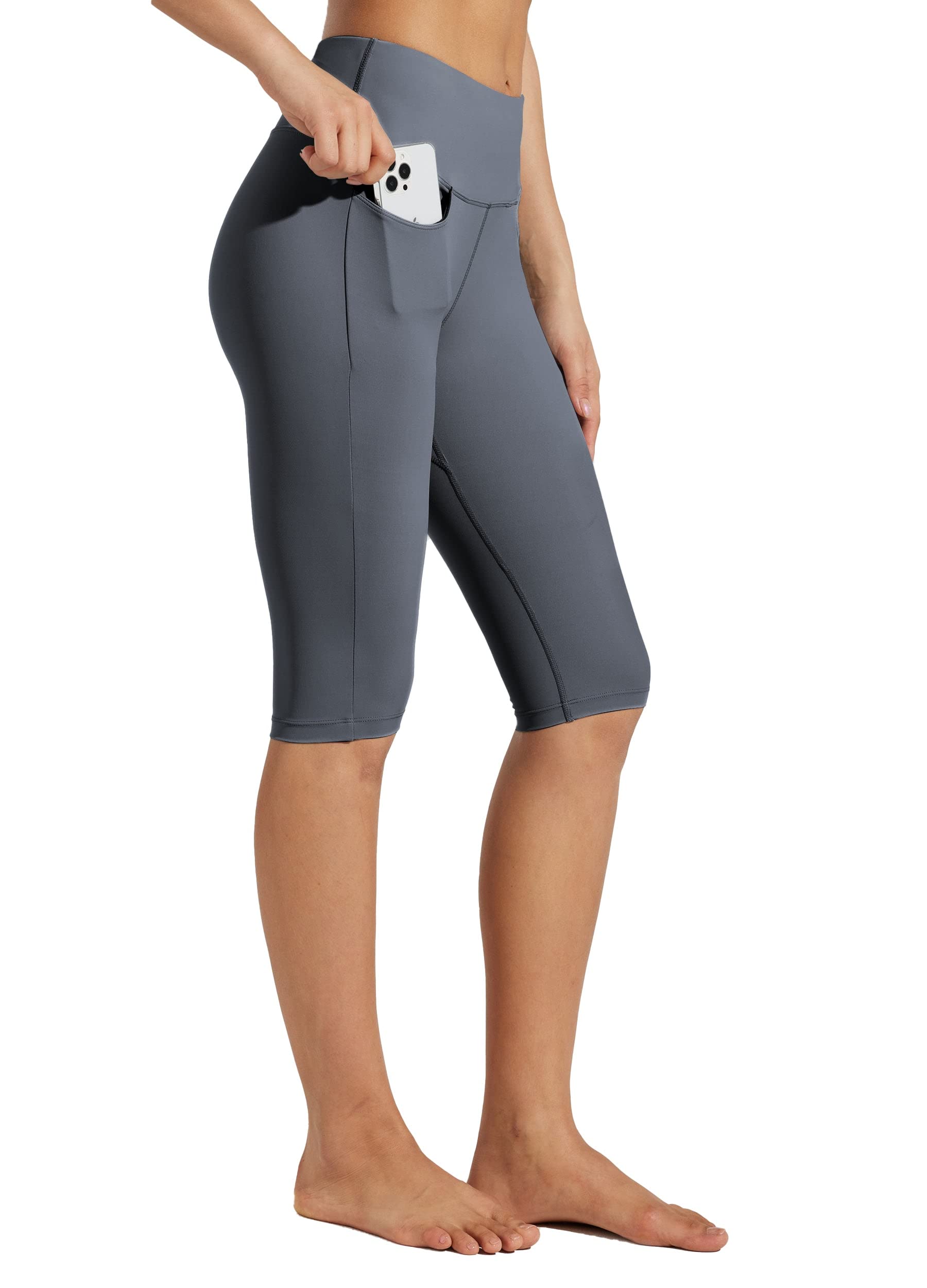 WILLIT Damskie legginsy do kolan Capri z kieszeniami, wysoka talia, spodnie Capris, na lato, do jogi