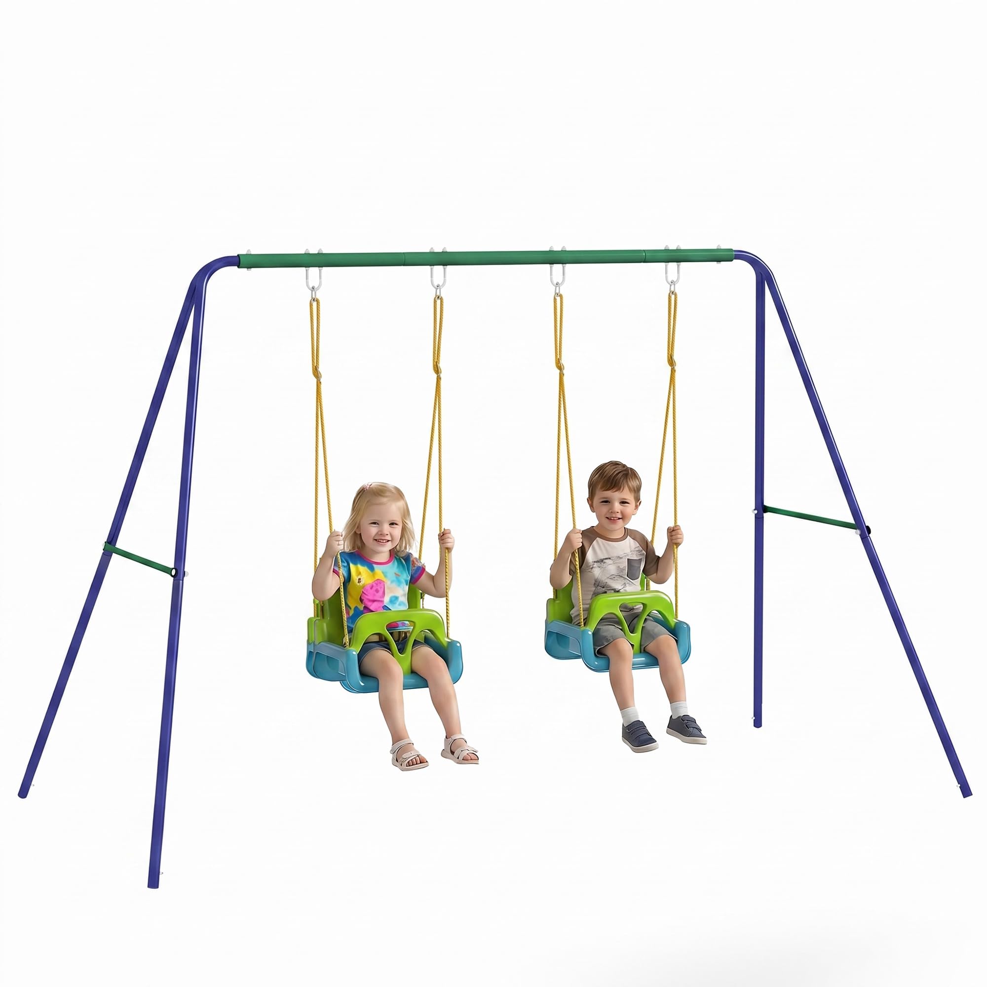 Outsunny Set di Altalene per Bambini, Struttura in Metallo, Multicolore
