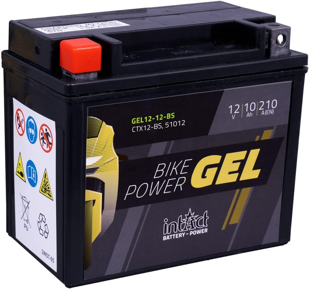 intAct - BATTERIE DE MOTO GEL Bike-Power GEL12-12-BS. Remplace YTX12, YTX12-BS. Batterie moto 12V 10Ah 210A. Dimensions : 150x87x132mm. Avec jusqu’à 30% de puissance de démarrage en plus.