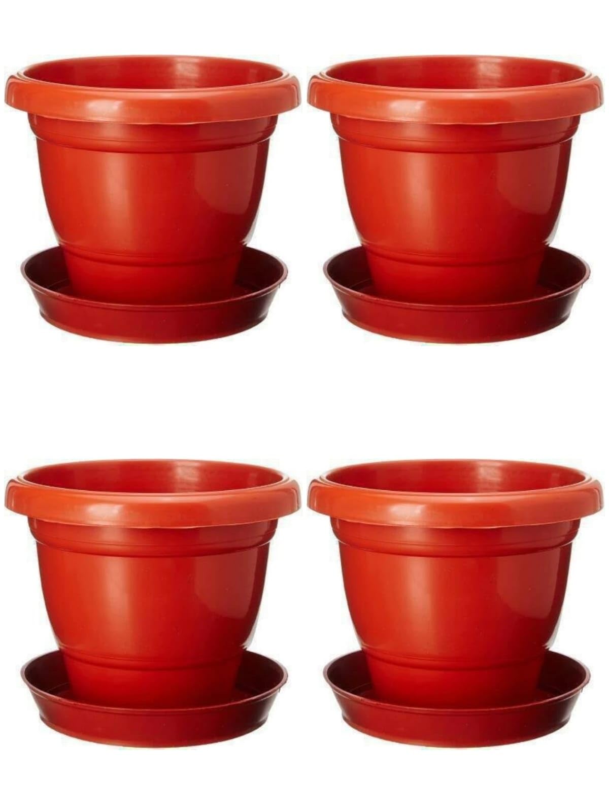 Unikitch 10 - Inch Plastic Round Flower Pots with Bottom Plate for Home Planters, Terrace, Garden Etc | Red Colour | Suitable for Home Indoor & Outdoor Gardening Plants (Pack of 04) (B0DGY32274) Amazon Price History, Amazon Price Tracker