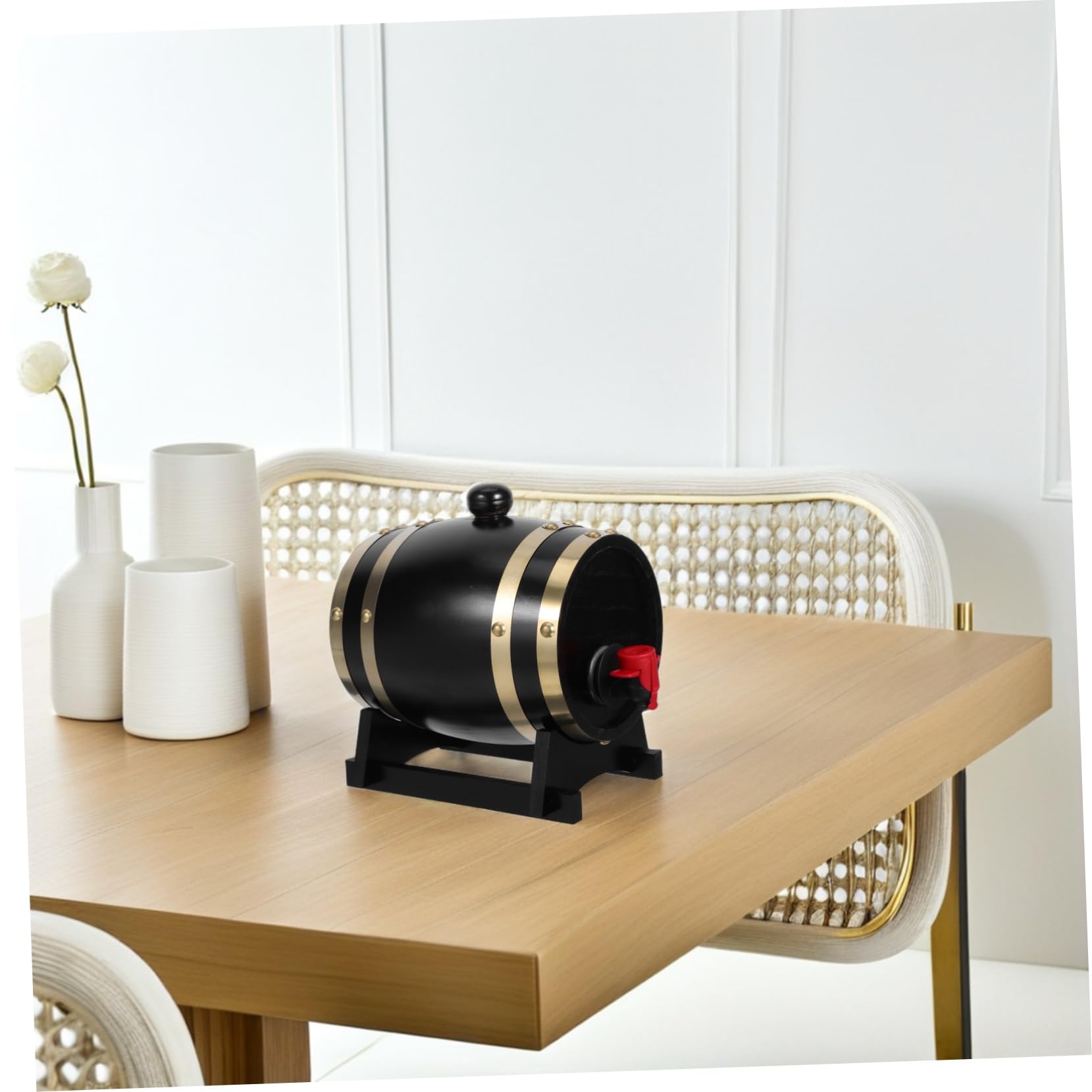 ULTECHNOVO Botte in Legno 1l Nera con Supporto per Vino e Liquori | Festival Birra Decor, Design Rustico Elegante, Servizio e Conservazione in Contesti Commerciali e Piccoli Gruppi