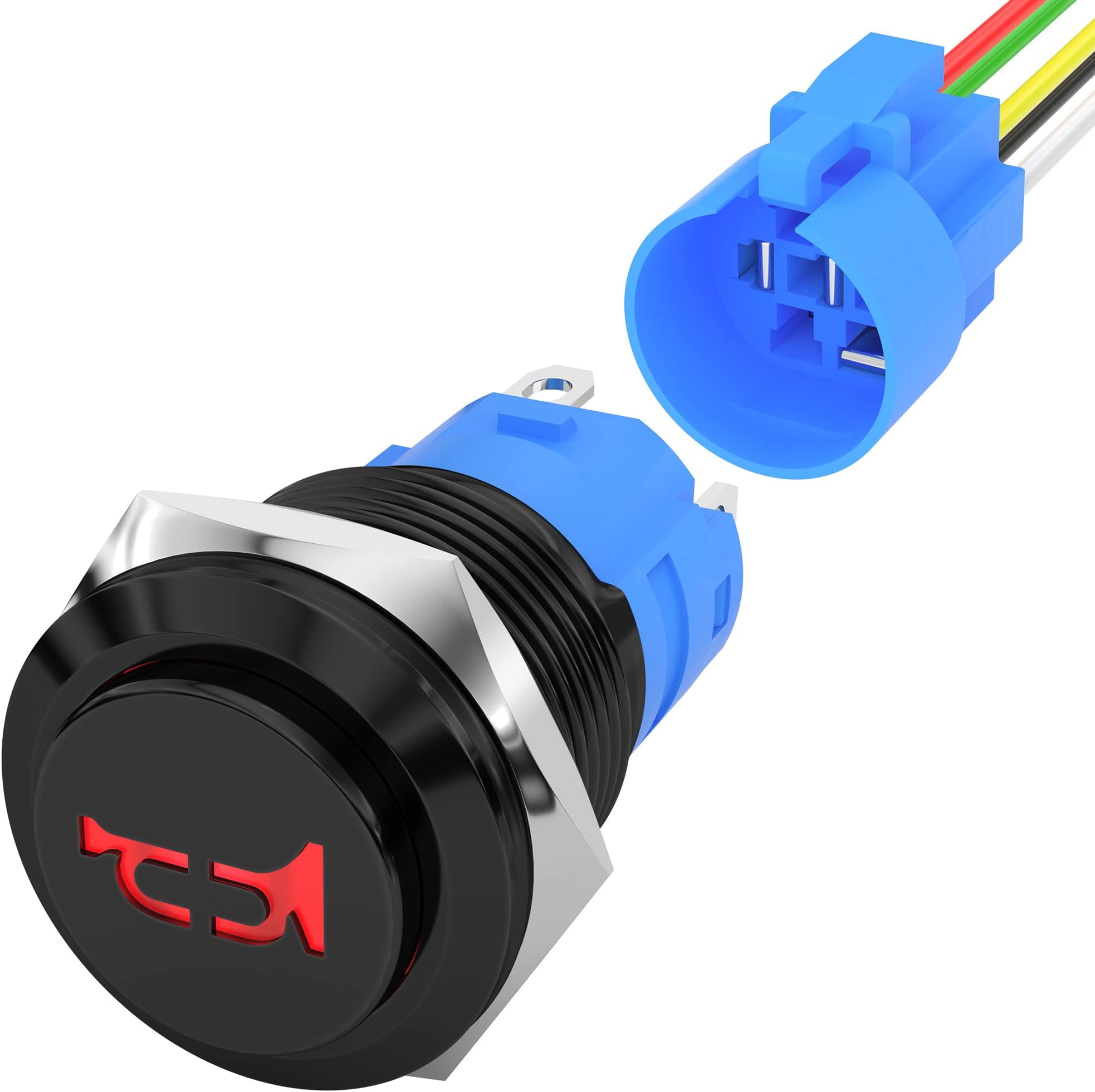 DaierTek 12V 16MM Marine Horn Switch Red LED Lighted Horn Button Switch momentary 12 Volt Speaker Stainless Steel Waterproof Push Button for Boat Auto Car