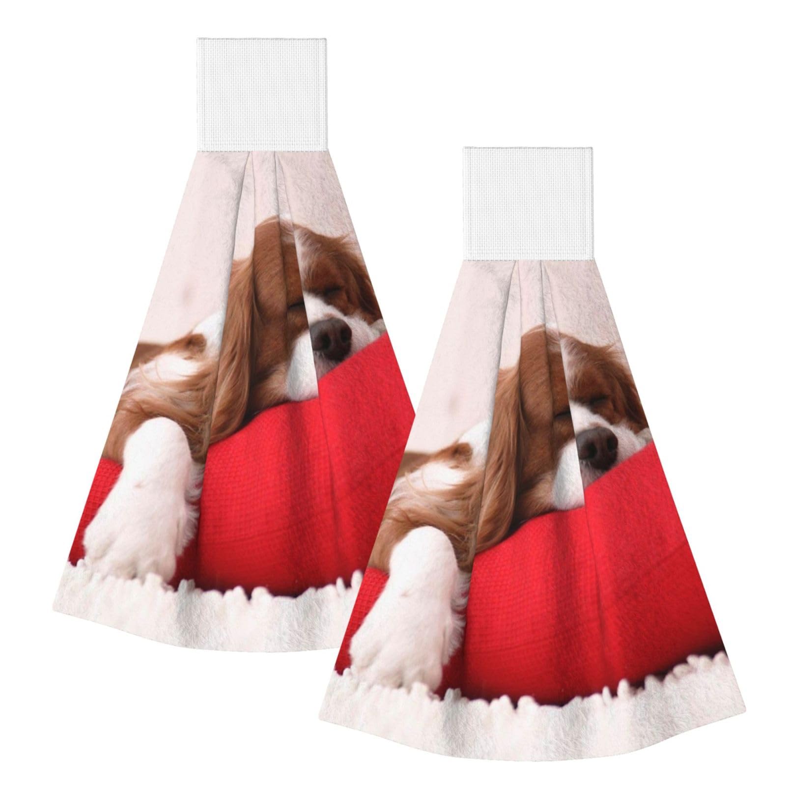 DOPKLNA Cavalier King Charles Spaniel Pattern, 2 Pcs Hanging Coral Fiber Hand Towels for Bathroom, Absorbent Kitchen Towels
