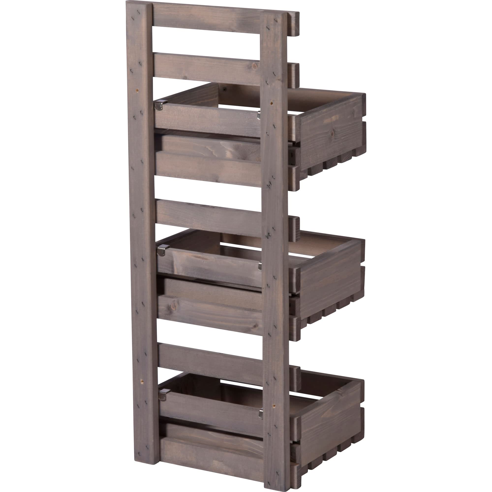 dobar® green label 58387FSCe | 3-stufige Blumenleiter für die Wandmontage | Flexibles Wandregal aus robustem Holz| Pflanztreppe für Garten/Terrasse/Balkon | 29,5 x 26,5 x 74,5 cm | Grau