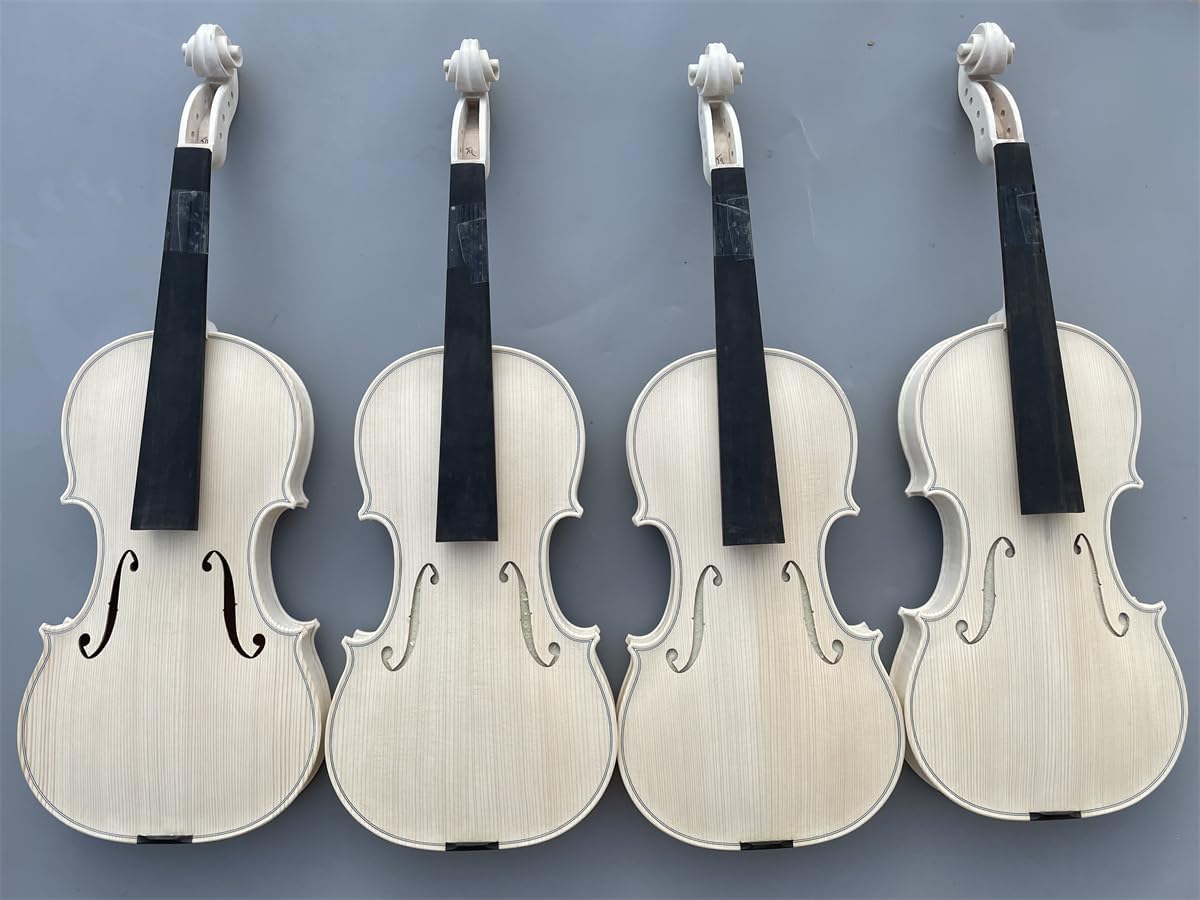 Vetimobato 4/4 Handmade Unfinished White Violin Kit – Solid Flame Maple Back Spruce Top for Professional Luthiers Repair Custom Varnish Setup (Flame Maple Guarneri Violin)