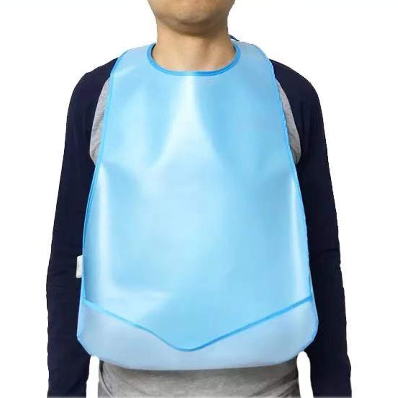 YYGMSS Silicone Adult bib with Pocket Cloth Protector Waterproof Washable Blue