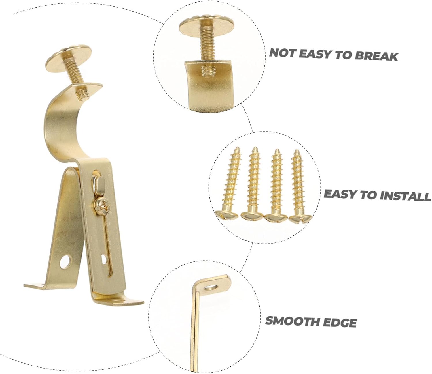 Curtain Rod Brackets 4 Pack Steel Retro Golden for Office Company | Easy Install, Corrosion Resistant Support Bases, Practical Rod Holders for Window Treatment Hardware