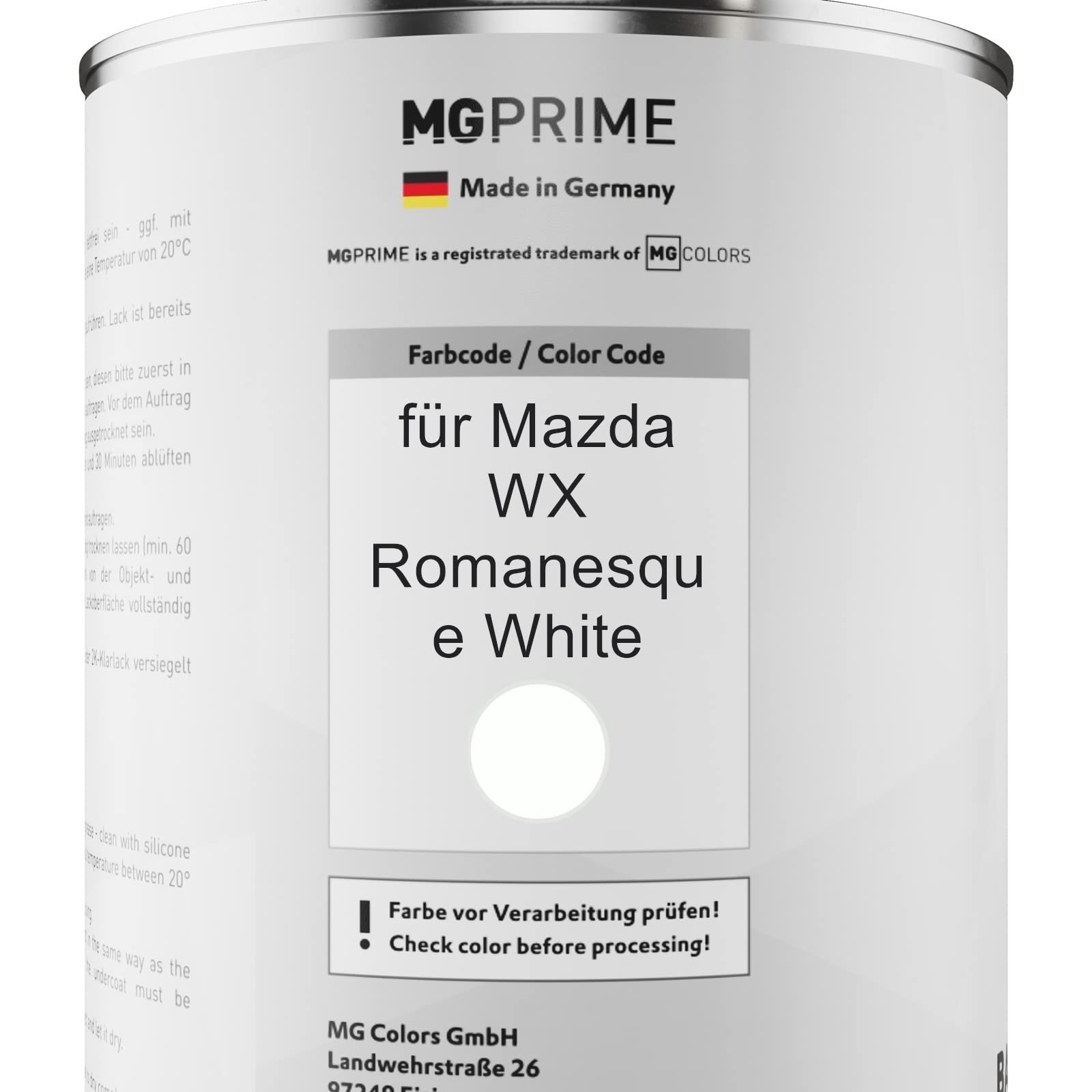 MG PRIME Lakier samochodowy Zestaw puszek dla Mazda WX Romanesque White Lakier bazowy 2K Utwardzacz do lakieru bezbarwnego gotowy do natrysku 2,5L