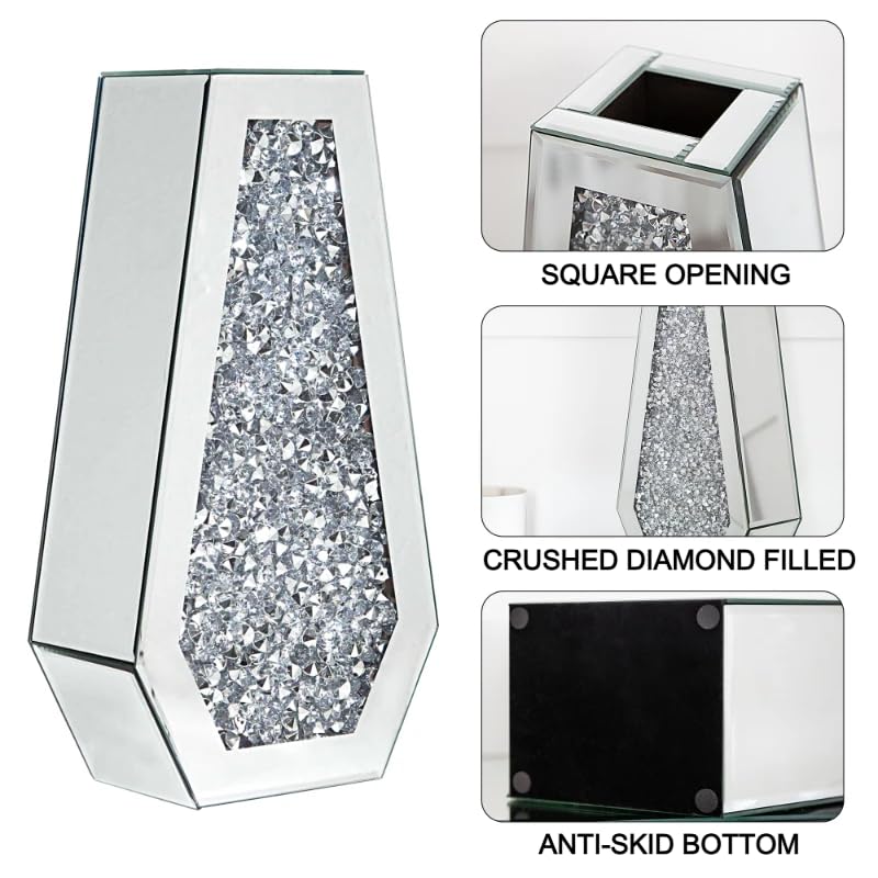 Crushed Diamond hoge bodemvaas: 70 cm verzilverde kristallen Crushed Diamond hoge bodemvaas: 70 cm verzilverde kristallen