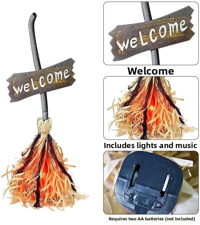 Generic Halloween Witch Broom Decoration, 29.5 inch LED Light Up Magic Broomstick with Sound Effects, Indoor Party Decor