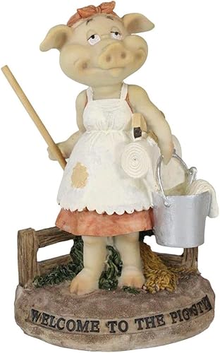 Ebros Gift 'Welcome to The Pigsty' - Figura coleccionable de cerdo de Cenicienta con un cubo y trapeador de 6.25 pulgadas de alto de granja,