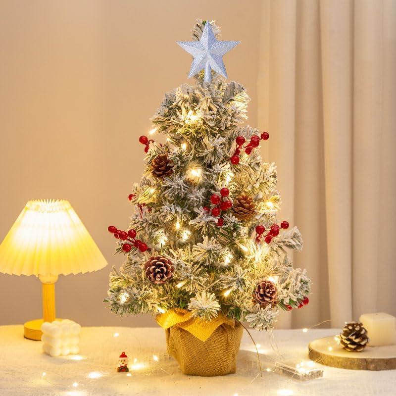 Árbol de Navidad de Mesa, 60cm Pequeño Árbol de Navidad,Mini árbol de Navidad,pequeño árbol de Navidad,Árbol de Navidad Artificial,Mini Árbol Navidad con Luces LED Adornos,Manualidades Navideñas