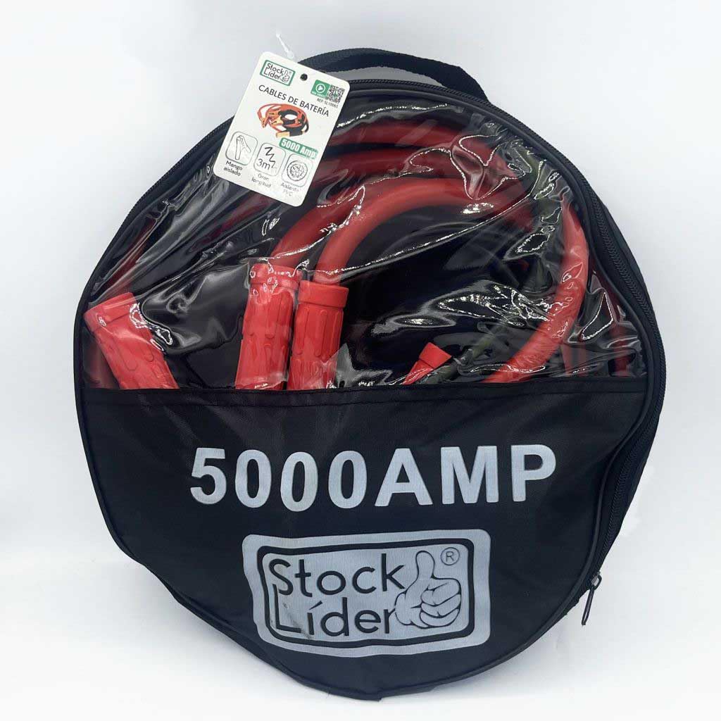 Stock Lider- Cables de Arranque para Batería de Coche 2-3M, Pinzas para bateria de coche carga de emergencia, Agarre fuerte, Pinzas para cohce, Incluye bolsa de Trasnporte (Cables de Batería 5000 Amp)