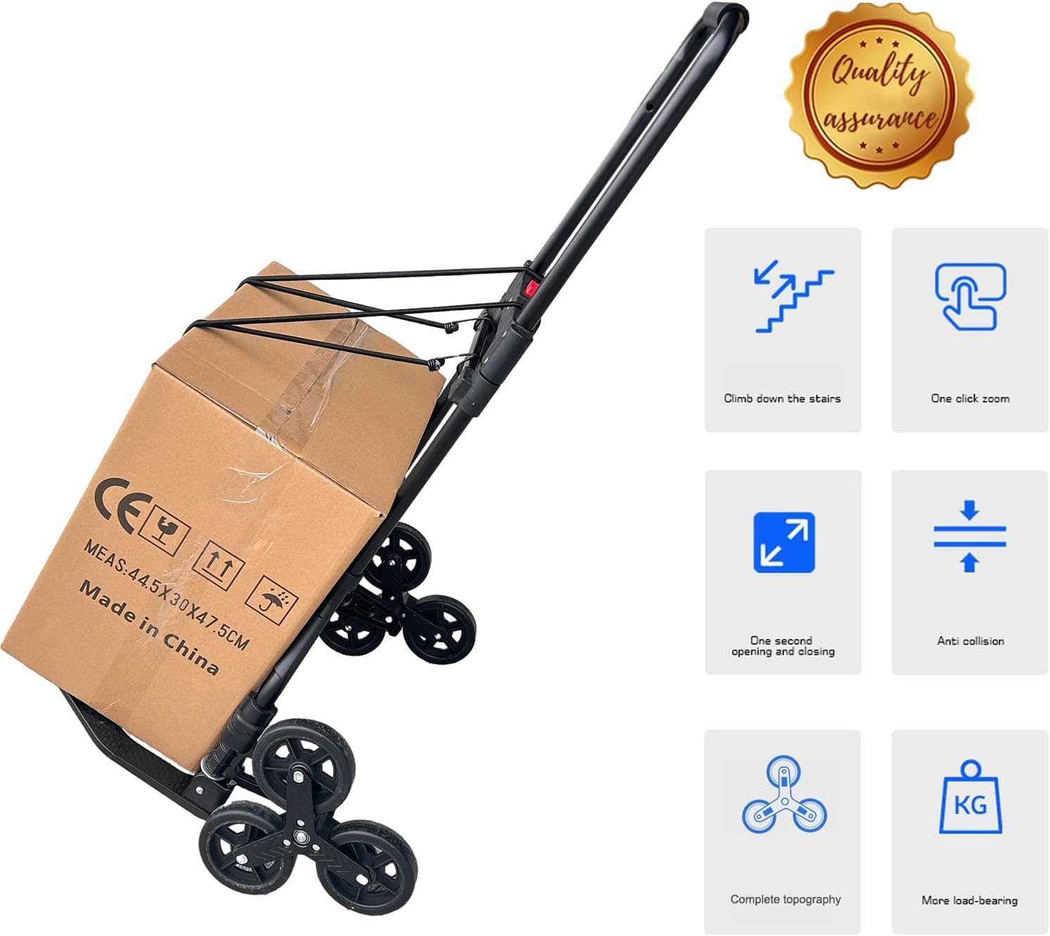 RJTEK Upgraded Stair Climber Hand Truck and Dolly, 220 Lb Capacity Heavy-Duty Trolley With Telescoping Handle, Lightweight Stair Climbing Cart (Black)