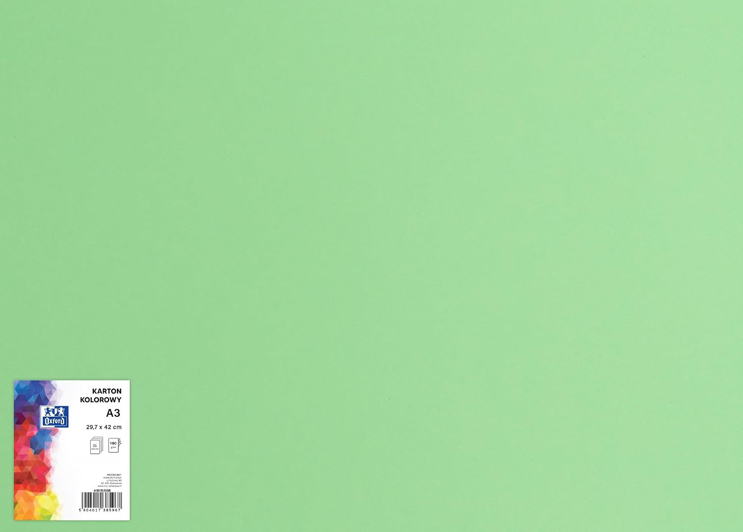 OXFORD Craft Card A3 Coloured Craft Paper 160gsm Bristol Card 25 Sheets Pea Suitable for Crafts, Printing, Copying
