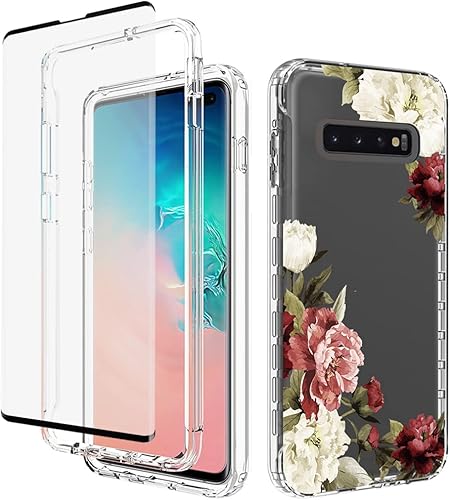 Funda para Galaxy S10 PlusSamsung S10+ SM-G975U con protector de pantalla de vidrio templado, funda protectora de cuerpo completo con bonito patrón