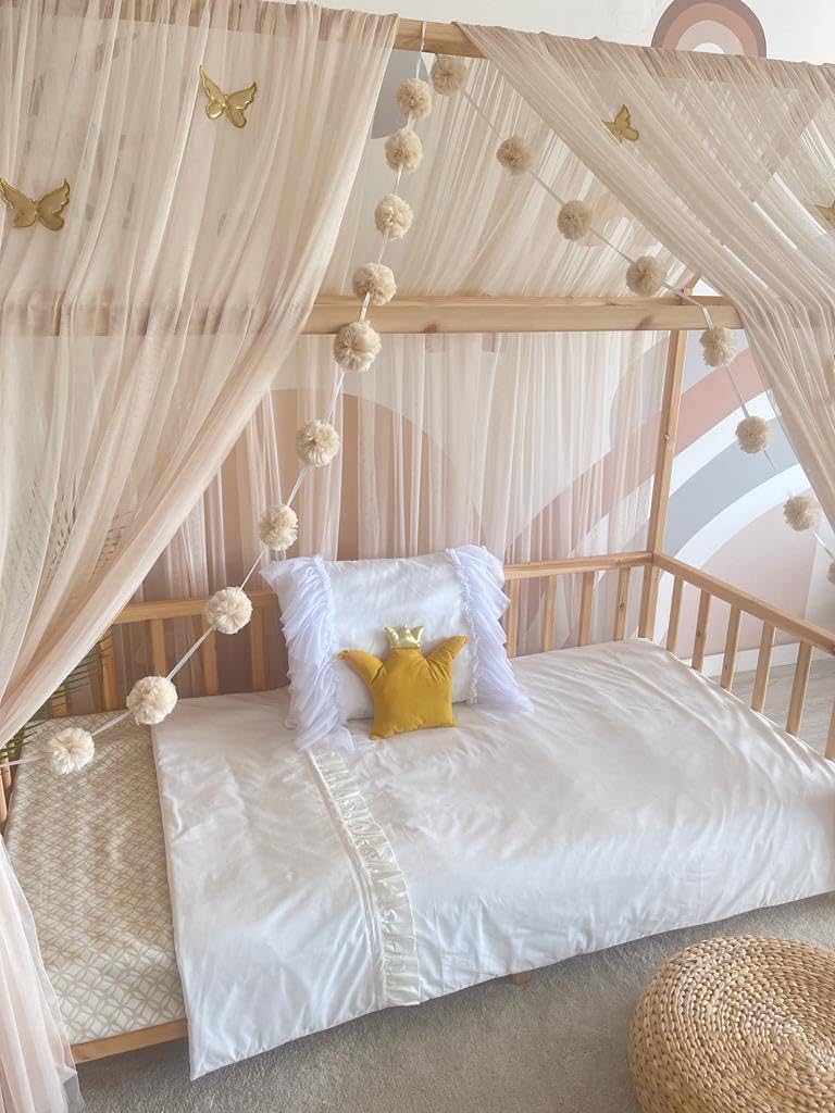Ciel De Lit Bébé En Tulle Baby Fancyroom - 165 Cm Avec Pompons - Décoration Chambre Enfant