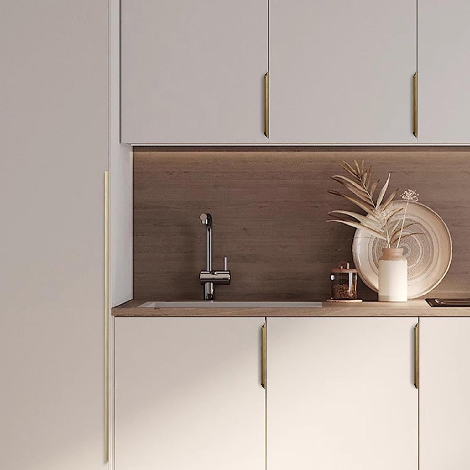 Finger Edge Pulls for Cabinets, Hidden Drawer Pulls - Flat Cabinet Pulls for Easy Installation - Cabinet Handles Modern Aluminum Alloy Kitchen Furniture Upgrade(2, Bronze, 300mm/11.82inch)