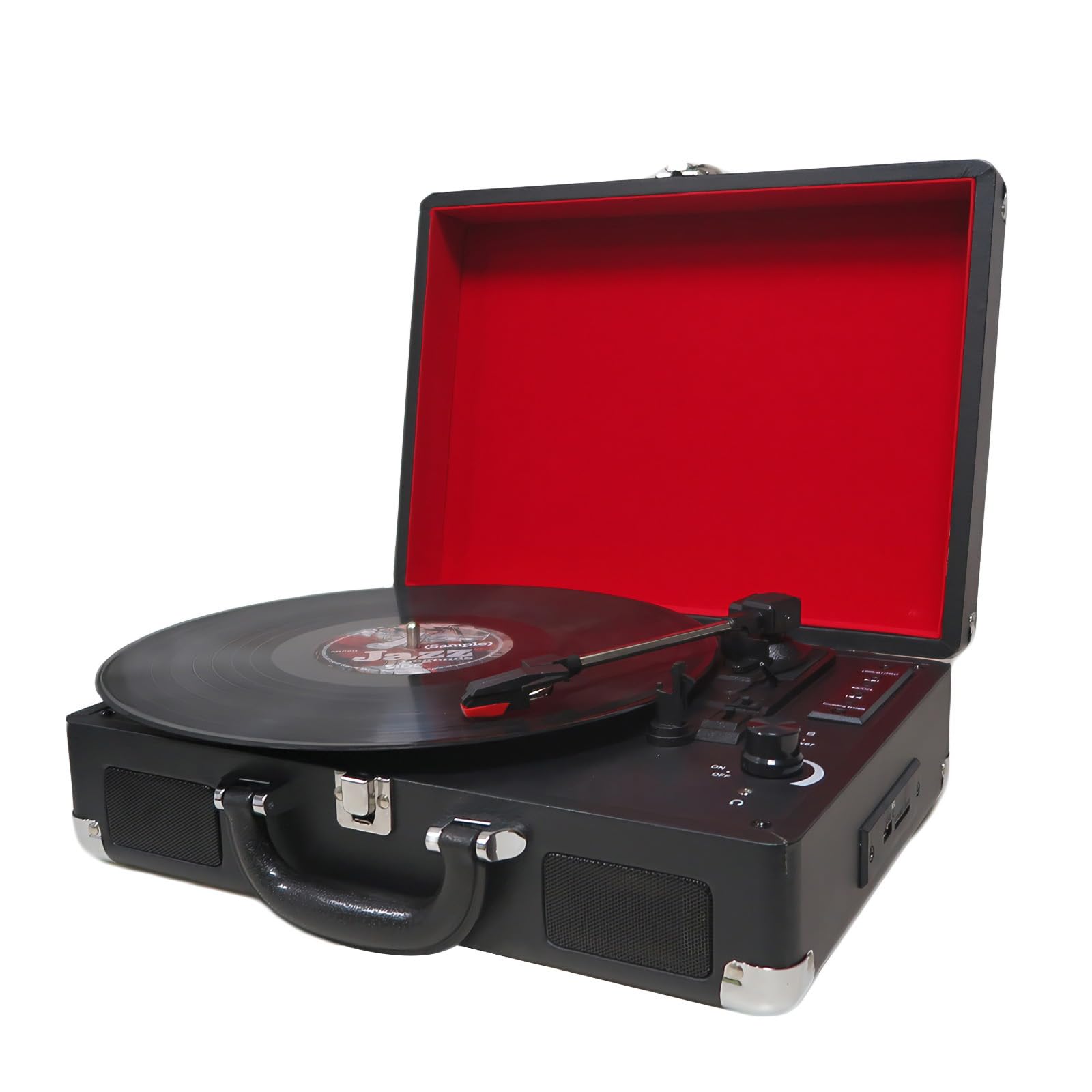 Bluetooth Record Player, 3-Speed Turntable with Built-in Battery, Supports USB/SD Playback and Recording, Line Out, AUX in, Earphone Jack
