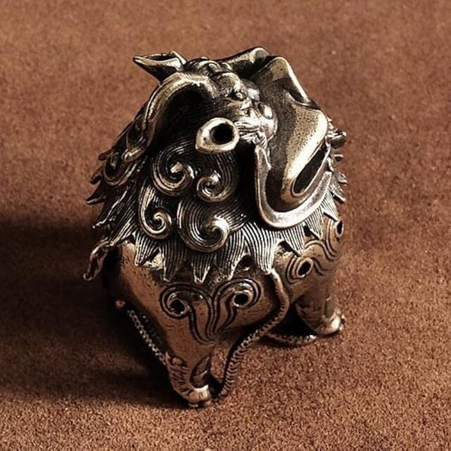 銅製■ライオン 中国獅子頭香炉、線香立て■ 銅製□ライオン 中国獅子頭香炉、線香立て□