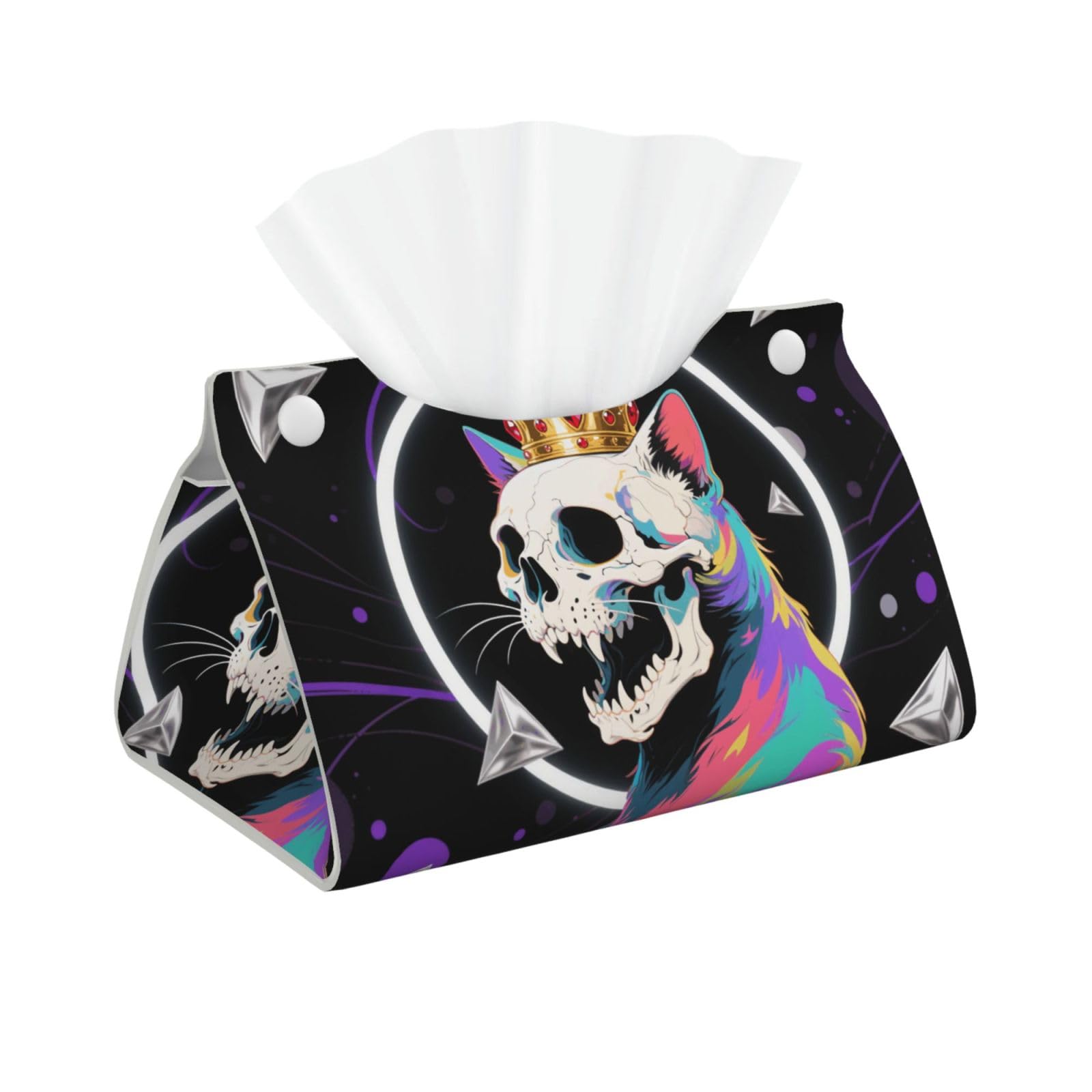 Pu Leather Tissue Box Cover, Cat Skulls Rectangle Tissue Case Covers Decorative Tissue Box Holder Waterproof Tissue Holder Organizer for Bathroom Home Office