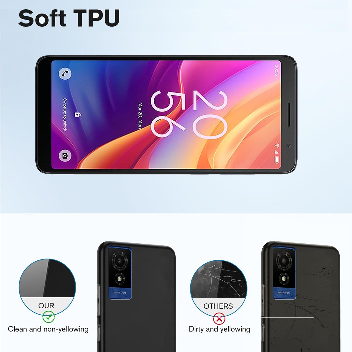 HuiYouMY 2-in-1 Case Compatible with TCL 501 Cover with 1 Pack Tempered Glass Screen Protector for TCL 501 - Image 3