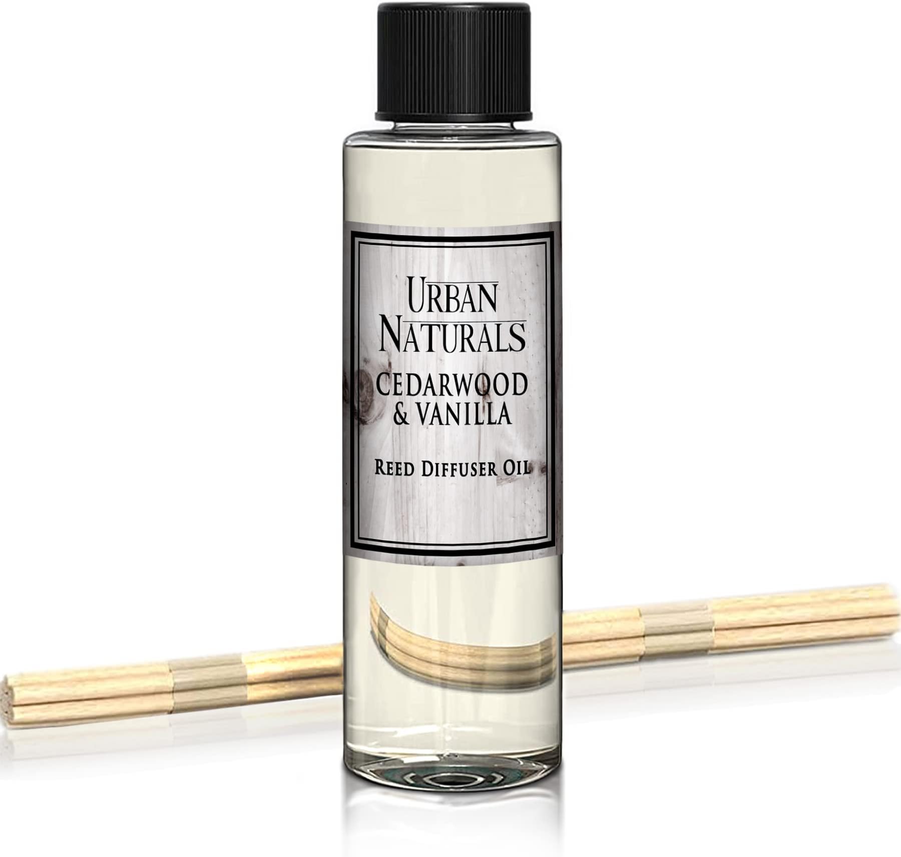 Urban Naturals Reed Diffuser Oil Refill, Cedarwood Vanilla Fragrance Oil with Oak, Cedar, Vanilla, 4 oz + Free Reed Sticks, Made in the USA