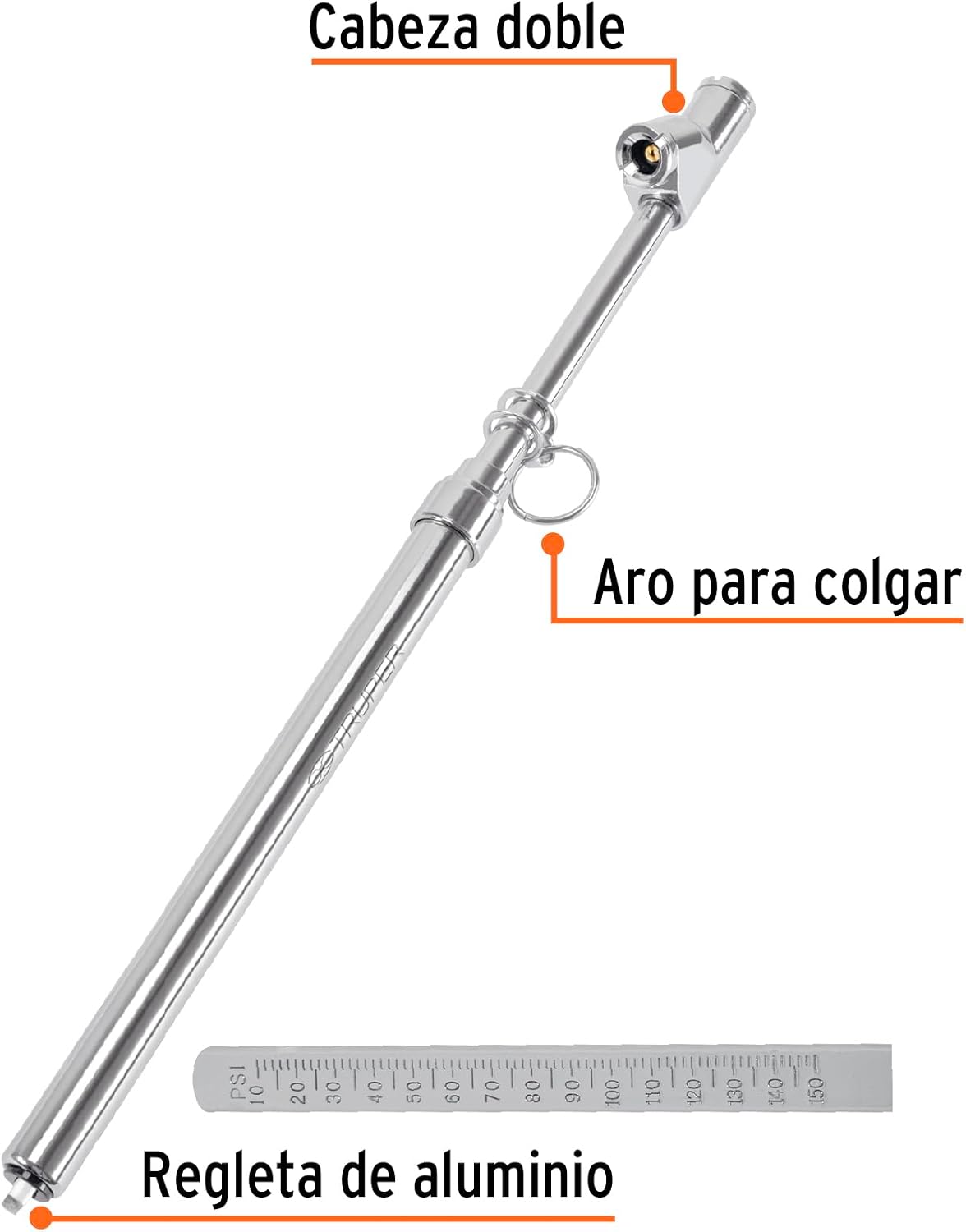 TRUPER MEA-200X Heavy Duty Dual Head Tire Pressure Gauge 10-200 Psi