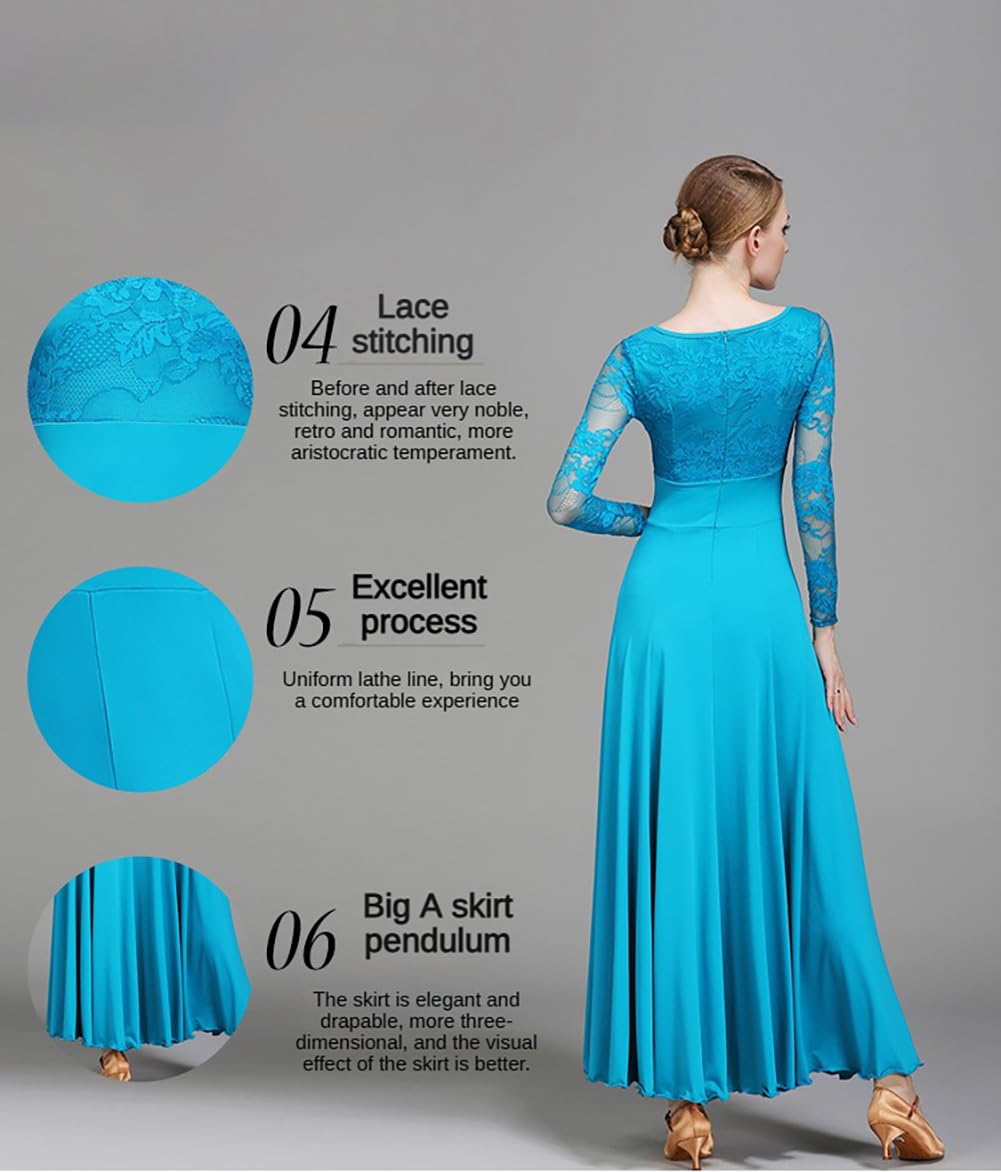 Langes Gesellschaftstanzkleid für Damen Bequem und Atmungsaktiv Ideal für Auftritte Turniere und Training(XXL)