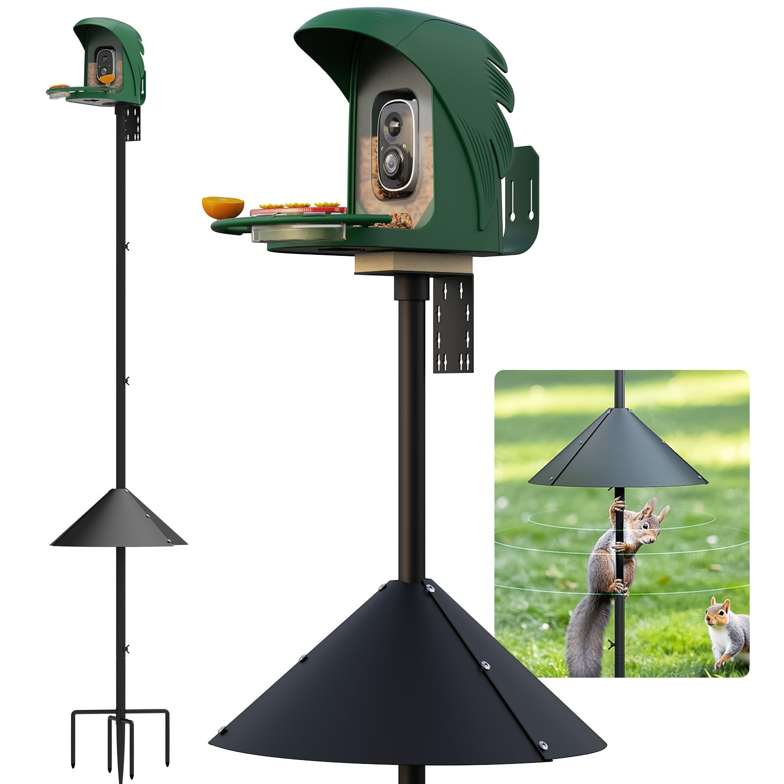 Bird Feeder Pole with Squirrel Baffle- 91 Inch Heavy Duty Adjustable Outdoor Bird House Pole,Universal Mount for All Smart Bird Feeders&Houses, Customizable Height(Adapter Included) - 2