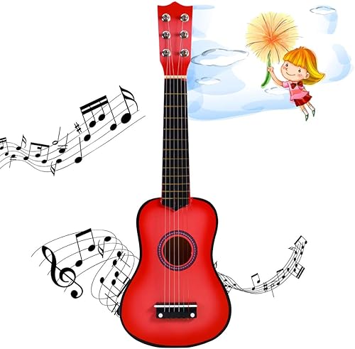 Miniatura 6 de Kisangel 1 guitarra de madera de 21 pulgadas y 6 cuerdas, guitarra popular de estilo vintage, guitarra acústica para niños principiantes (rosa)