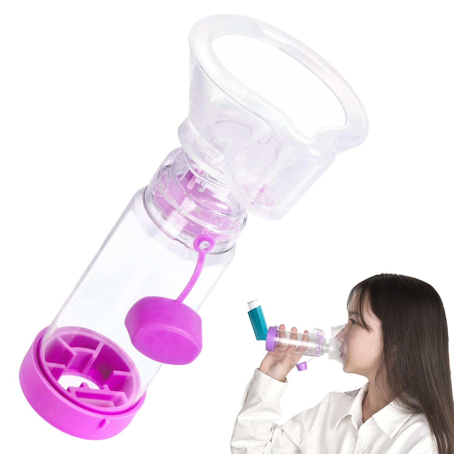 Inhaler Spacer for Kids and Adults, Soft Fit Mask, Portable and Lightweight, Suitable for Home and Travel – Nessi OTC Spacer (Purple/Kids)