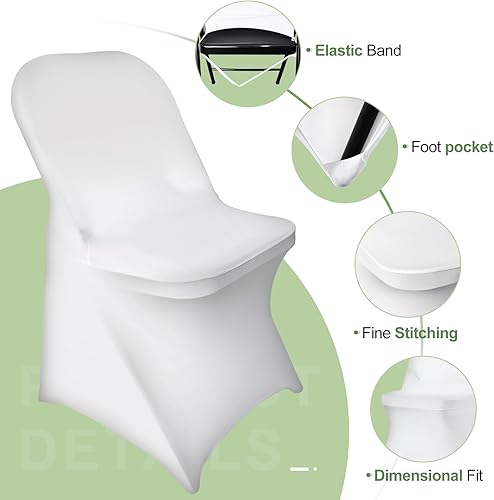 Miniatura 4 de EMART Fundas plegables blancas para silla, 25 piezas, poliéster y elastano, universales, estándar, para bodas, fiestas, banquetes y celebraciones de