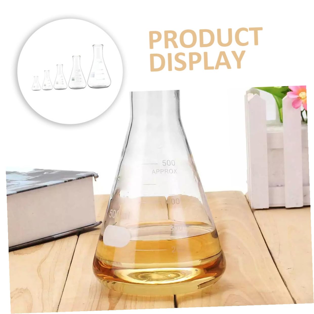 Beuta Erlenmeyer in Vetro Borosilicato a Collo Largo 5 Pezzi | Scientifica Boccetta di Vetro, 50ml 150ml 250ml 500ml 1000ml, Fondo Piatto Graduazioni Standard